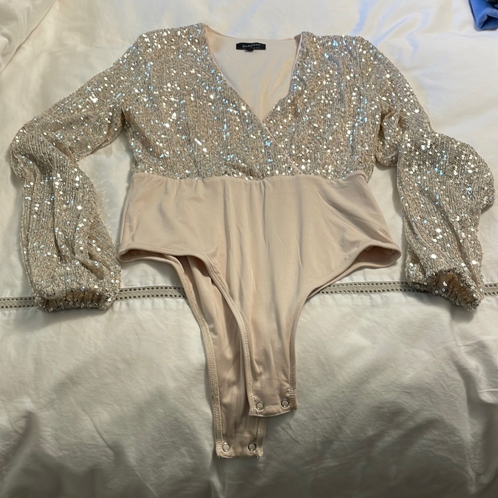 Bardot long-sleeved sequin body suit